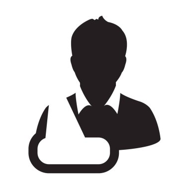 Simge vektör erkek kişi profili avatar sembolün yaralanma tıbbi tedavi için hasta düz renk glif piktogram resimde için hemşirelik