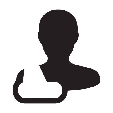 Tıbbi bakım simge vektör erkek kişi profili avatar sembol için yaralanma tedavi için düz renk glif piktogram illüstrasyon hastada