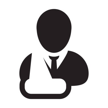 Hasta simge vektör erkek kişi profili avatar sembolün yaralanma tıbbi tedavi için düz renk glif piktogram çizimde