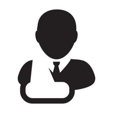 Tıbbi simge vektör erkek kişi profili avatar sembol için yaralanma tedavi için düz renk glif piktogram illüstrasyon hastada