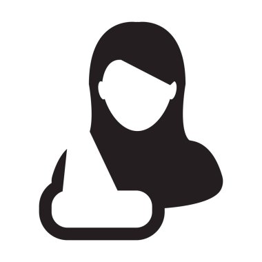 Hasta simge vektör kadın kişi profili avatar sembolün yaralanma tıbbi tedavi için düz renk glif piktogram çizimde