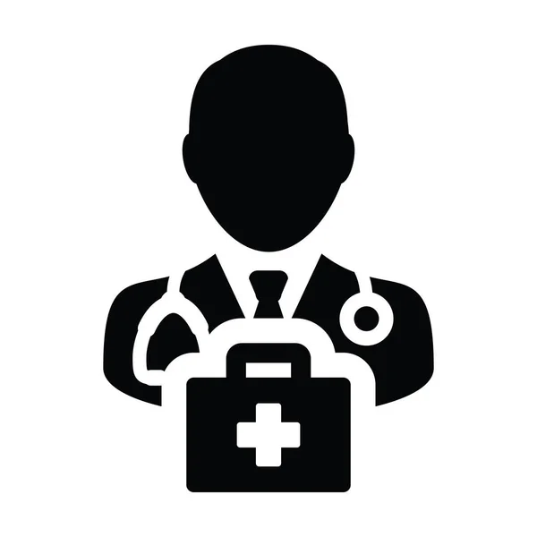 Icono Primeros Auxilios Vector Médico Masculino Persona Perfil Avatar Con — Archivo Imágenes Vectoriales