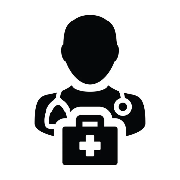 Icono Salud Vector Médico Masculino Persona Perfil Avatar Con Estetoscopio — Archivo Imágenes Vectoriales