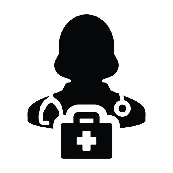 Ícone Primeiros Socorros Vetor Fêmea Médico Perfil Pessoa Avatar Com — Vetor de Stock