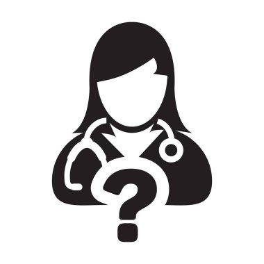 Doktor simge vektör kadın kişi profili avatar glif piktogram çizimde tıbbi danışma için soru simgesiyle