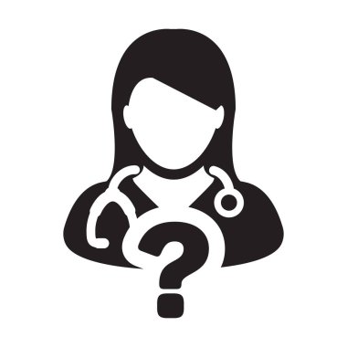 Tıbbi simge vektör Doktor Danışma kadın kişi profili avatar glif piktogram çizimde soru simgesiyle