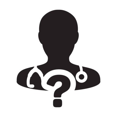 Sağlık simge vektör doktor erkek kişi profili avatar glif piktogram çizimde tıbbi danışma için soru simgesiyle