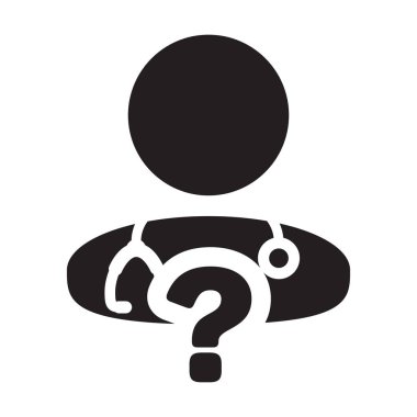 Soru simgesi online doktor Danışma vektör erkek kişi profili avatar glif piktogram çizimde tıbbi cevap soru simgesiyle