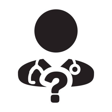 Simge vektör doktora sormak soru sembolü glif piktogram çizimde Tıbbi Danışma ile erkek kişi profili avatar