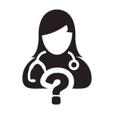 Soru simgesi online doktor Danışma vektör kadın kişi profili avatar glif piktogram çizimde tıbbi cevap soru simgesiyle