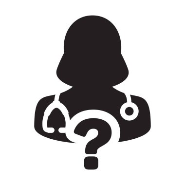 Doktor simge vektör kadın kişi profili avatar glif piktogram çizimde tıbbi danışma için soru simgesiyle
