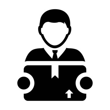 Kutusu simge vektör erkek lojistik alt hizmet kişi profili avatar kurye ve glif piktogram sembol illüstrasyon teslimi kargo paketi kutusu ile