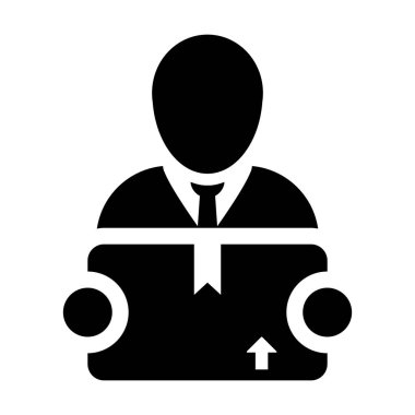 Kutusu simge vektör erkek lojistik alt hizmet kişi profili avatar kurye ve glif piktogram sembol illüstrasyon teslimi kargo paketi kutusu ile