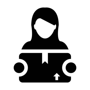 Ambar simge vektör kadın lojistik alt hizmet kişi profili avatar kurye ve glif piktogram sembol illüstrasyon teslimi kargo paketi kutusu ile