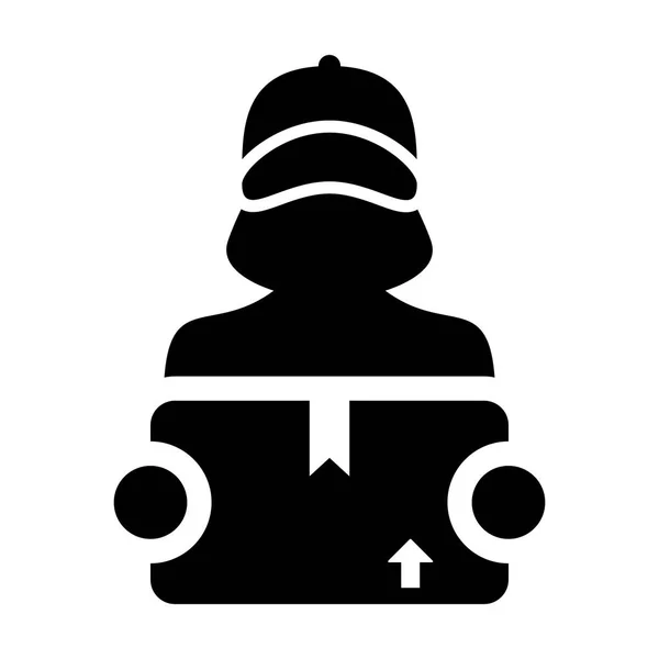 Персональный Аватар Работницы Службы Логистики Коробкой Курьера Доставки Glyph Pictogram — стоковый вектор