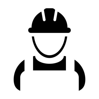 Alt simge vektör erkek inşaat hizmeti kişi profili avatar glif piktogram çizimde işçisi kask ile