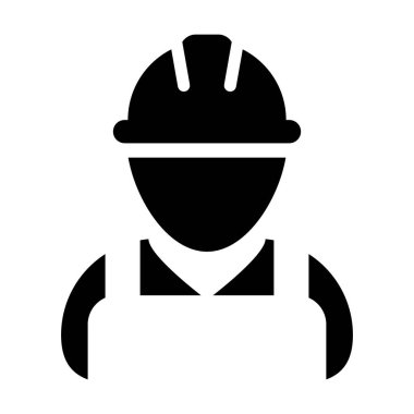 Alt simge vektör erkek inşaat hizmeti kişi profili avatar işçisi kask ile glif piktogram çizimde desteği