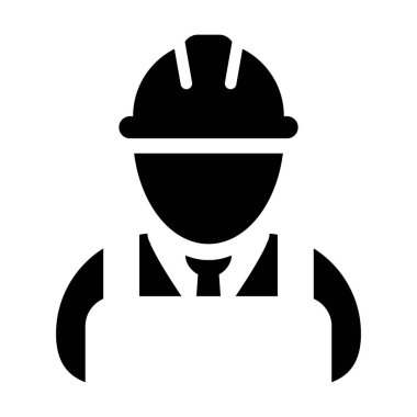 İşleç alt simge vektör erkek inşaat hizmeti kişi profili avatar glif piktogram çizimde işçisi kask ile