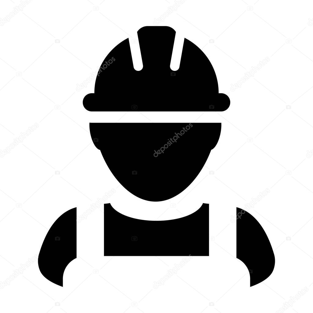 Safety worker icon vector male construction service person profile avatar with hardhat helmet in glyph pictogram illustration