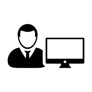 Kişi simge vektör erkek Kullanıcı bilgisayar monitör ekran avatar glif piktogram sembol çizimde düz renk ile