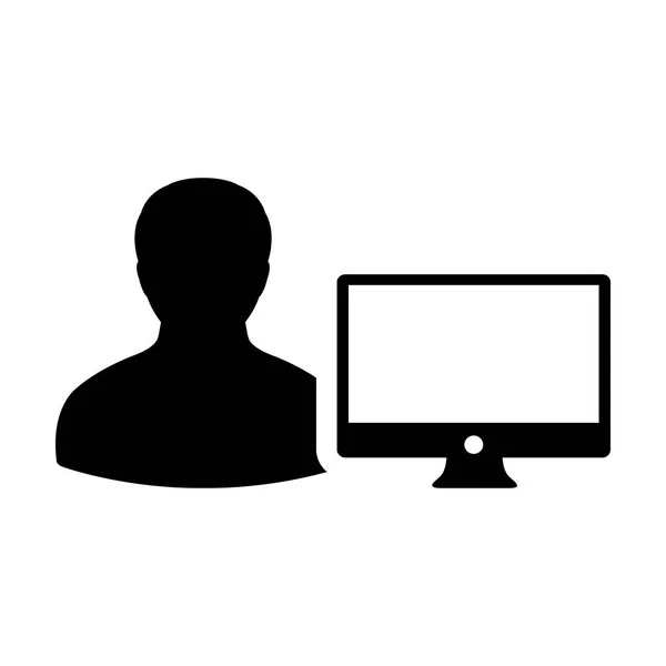 Icône Codeur Vecteur Homme Utilisateur Avec Écran Ordinateur Moniteur Avatar — Image vectorielle
