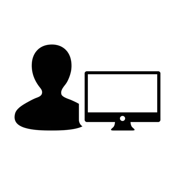 Employé Icône Vecteur Homme Personne Utilisateur Avec Écran Ordinateur Moniteur — Image vectorielle
