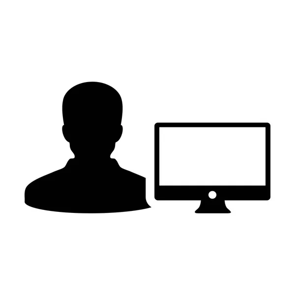 Technologie Icône Vecteur Homme Utilisateur Avec Écran Ordinateur Moniteur Avatar — Image vectorielle