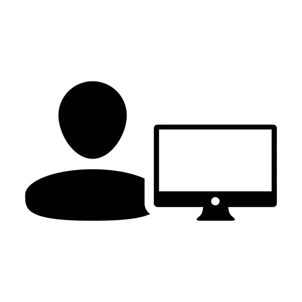 劳工图标向量男性用户与计算机显示器屏幕头像在平面颜色字形象形文字符号例证 — 图库矢量图片