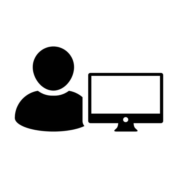 客户端图标向量男性用户与计算机显示器屏幕头像在平面颜色字形象形文字符号例证 — 图库矢量图片
