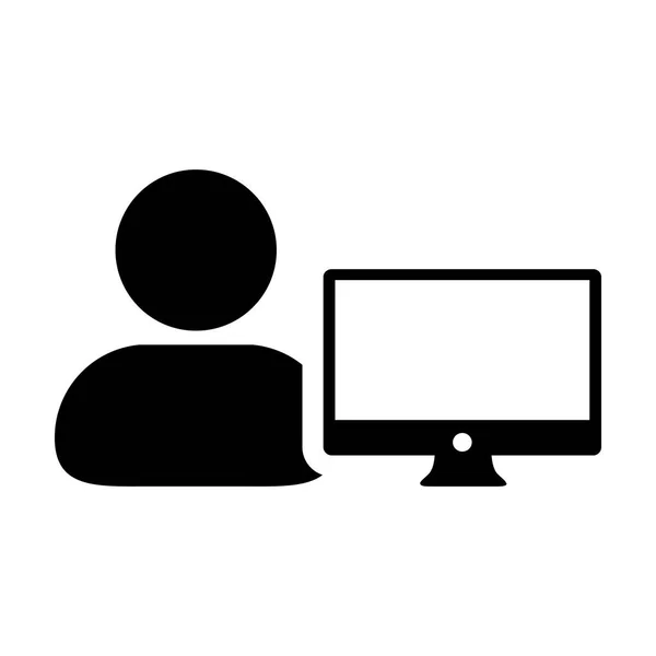 网络图标向量男性用户与计算机显示器屏幕头像在平面颜色字形象形文字符号例证 — 图库矢量图片