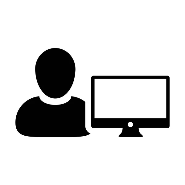 Utilisateur Masculin Vecteur Icône Personne Avec Avatar Écran Moniteur Ordinateur — Image vectorielle