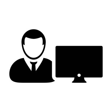 Kişi simge vektör erkek Kullanıcı bilgisayar monitör ekran avatar glif piktogram sembol çizimde düz renk ile