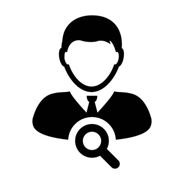 Arama Kullanıcı simge vektör erkek kişi profili avatar sembolü Büyüteç düz renk glif piktogram çizimde ile