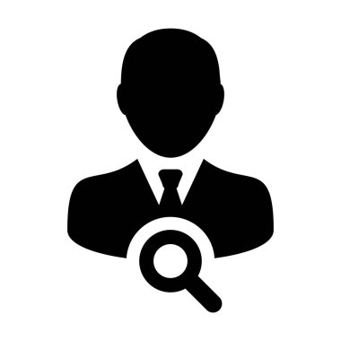 Kişi arama simge vektör erkek Kullanıcı profili avatar sembolü Büyüteç düz renk glif piktogram çizimde ile