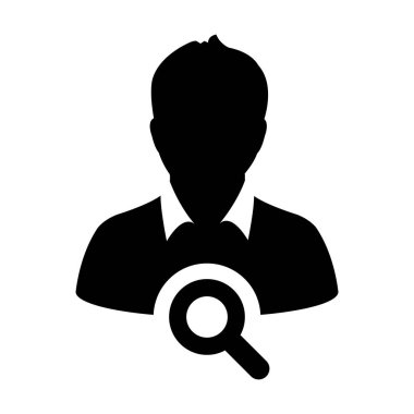 Adam arama simge vektör erkek Kullanıcı kişi profili avatar düz renk glif piktogram çizimde büyüteç simgesiyle