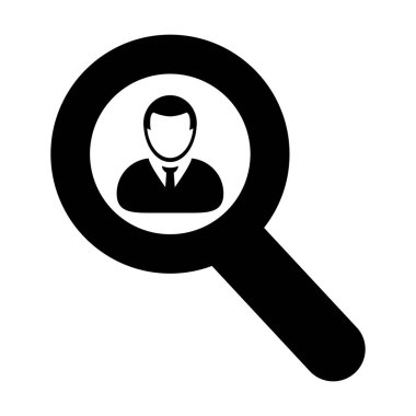 İnsanlar simge vektör erkek Kullanıcı kişi profili avatar sembolü büyüteç ile düz renk glif piktogram çizimde aratın.