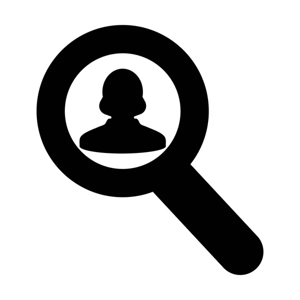 人物検索アイコン ベクトルの女性ユーザー プロファイル アバター記号フラット カラー グリフ ピクト図解で虫眼鏡 — ストックベクタ
