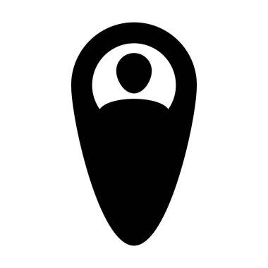 Konumu harita işaretleyici PIN sembolü düz renk glif piktogram çizimde ile GPS Kullanıcı simge vektör erkek kişi profili avatar
