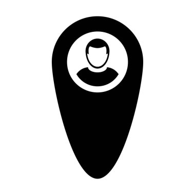 Kullanıcı konumu simge vektör erkek kişi profili avatar harita işaretleyici PIN simgesiyle düz renk glif piktogram çizimde