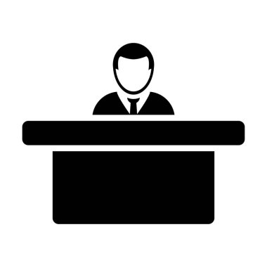 Düz renk glif piktogram illüstrasyon istişare için tablo olan müşteri simge vektör erkek kişi avatar simge