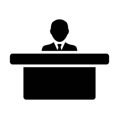 Office simge vektör erkek kişi işçi avatar sembol ofis için tablo ile çalışma düz renk glif piktogram çizimde