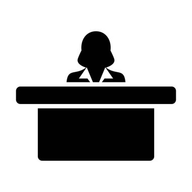 Düz renk glif piktogram çizimde simge vektör kadın kişi avatar sembol ofis işgal için tablo ile çalışma 