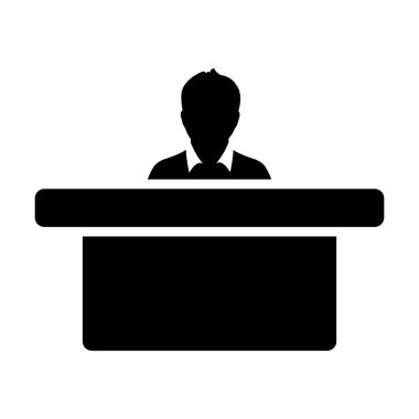 Sınıf oda düz renk glif piktogram çizimde tabloda olan öğrenci simge vektör erkek kişi avatar simge