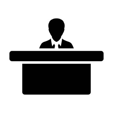 Tablo düz renk glif piktogram illüstrasyon istişare için olan istemci simge vektör erkek kişi avatar simge