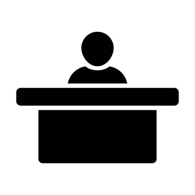 Düz renk glif piktogram illüstrasyon ofis işleri için simge vektör erkek kişi avatar sembol tablo ile danışmanlık