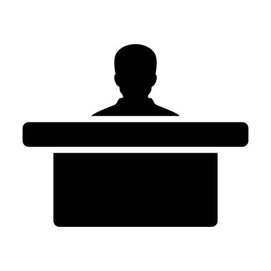 Danışman simge vektör erkek kişi avatar sembol ofis için tablo ile çalışma düz renk glif piktogram çizimde