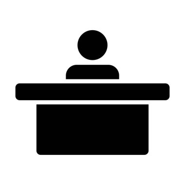 Yardım Masası simge vektör erkek kişi avatar sembol ofis için tablo ile çalışma düz renk glif piktogram çizimde