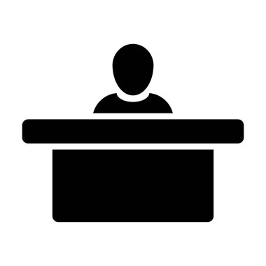 Resepsiyon simge vektör erkek kişi avatar sembol ofis için tablo ile çalışma düz renk glif piktogram çizimde