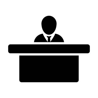 Çalışma alanı simge vektör erkek kişi avatar sembol ofis için tablo ile çalışma düz renk glif piktogram çizimde