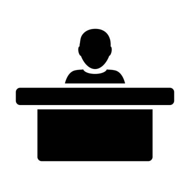 Yönetmen simge vektör erkek kişi avatar sembol ofis için tablo ile çalışma düz renk glif piktogram çizimde